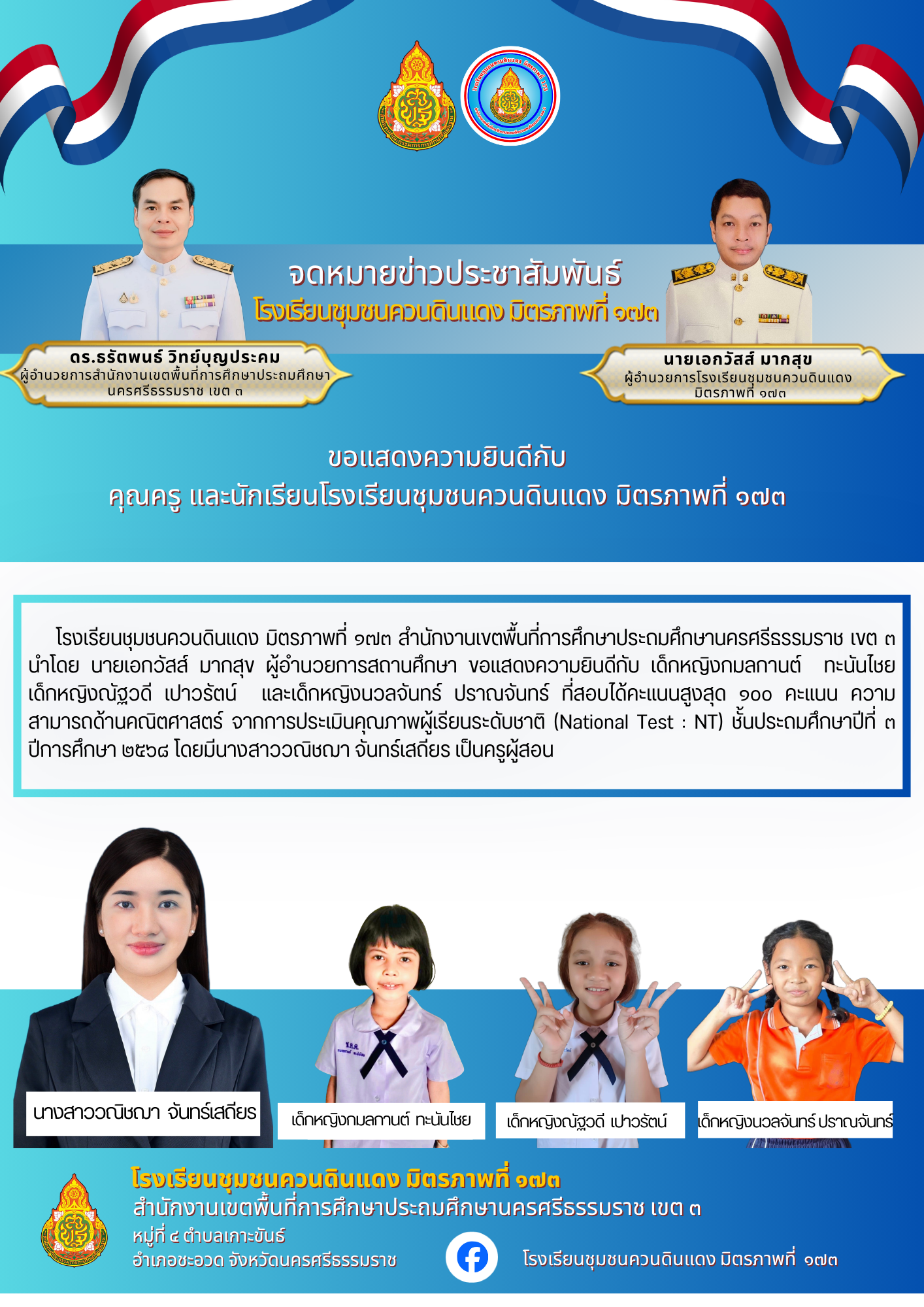 ผลการทดสอบระดับชาติNT ชั้นประถมศึกษาปีที่ 3